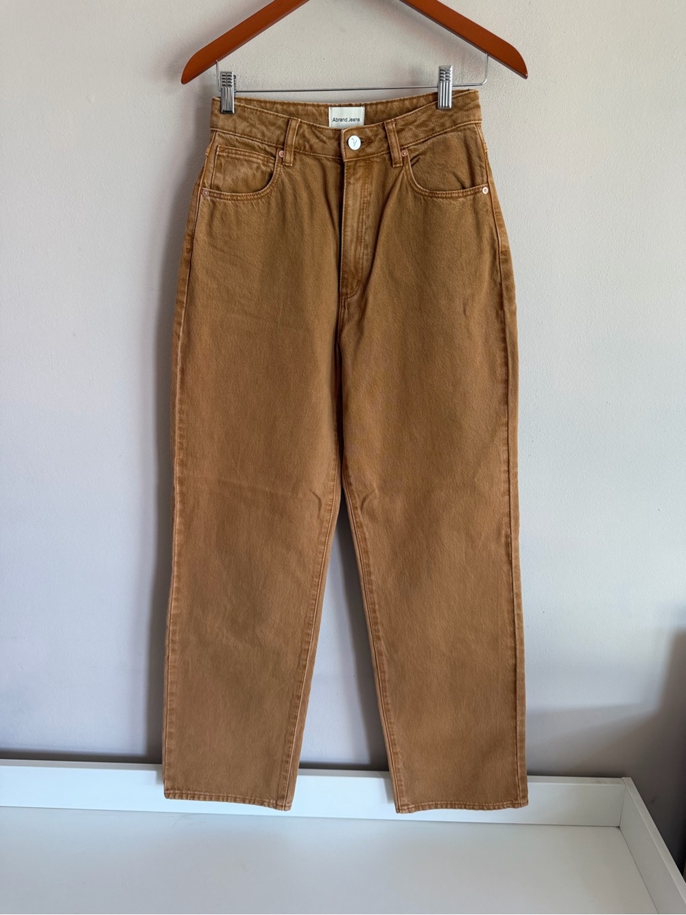 Abrand Jeans A Carrie Jean High Rise Relaxed Wide Leg Brown Camel Denim Pants 26